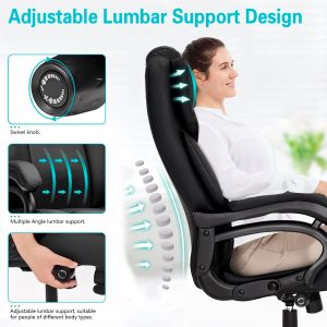 500lbs Big and Tall Office Chair, Heavy Duty Office Chair for Heavy People, High Back Executive Desk Chair with Adjustable Lumbar Support,Quiet Rubber Wheel,Pocket Spring Cushion