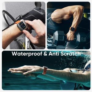 FLOLAB NanoArmour - Protector de pantalla para Apple Watch Ultra 3 / Ultra 2 con antirreflejante para vidrio templado iWatch Ultra 1 de 1.929 in, fácil de instalar, marco de aluminio, titanio original