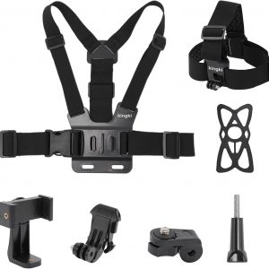 KINGKI Mobile Phone Chest Strap Harness Mount Head Strap Holder Kit for POV/VLOG,Cell Phone Clip Compatible with iPhone,Samsung,GoPro Hero 12, 11,10, 9, 8, AKASO,DJI Osmo,and Action Cameras…