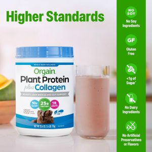 Orgain Protein Powder + Collagen, Creamy Chocolate Fudge - 25g of Protein, 10g Collagen Peptides, Type I & III, 1B CFU Probiotics, Supports Hair, Skin, Nail, Joint & Gut Health, Gluten Free - 1.6lb