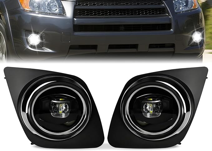 LED Fog Lights for 2009 2010 2011 2012 Toyota Rav4,Fog lights Replacement Assembly,Front Driving Fog Lamps Kits with Wiring Harness Switch,Clear Lens