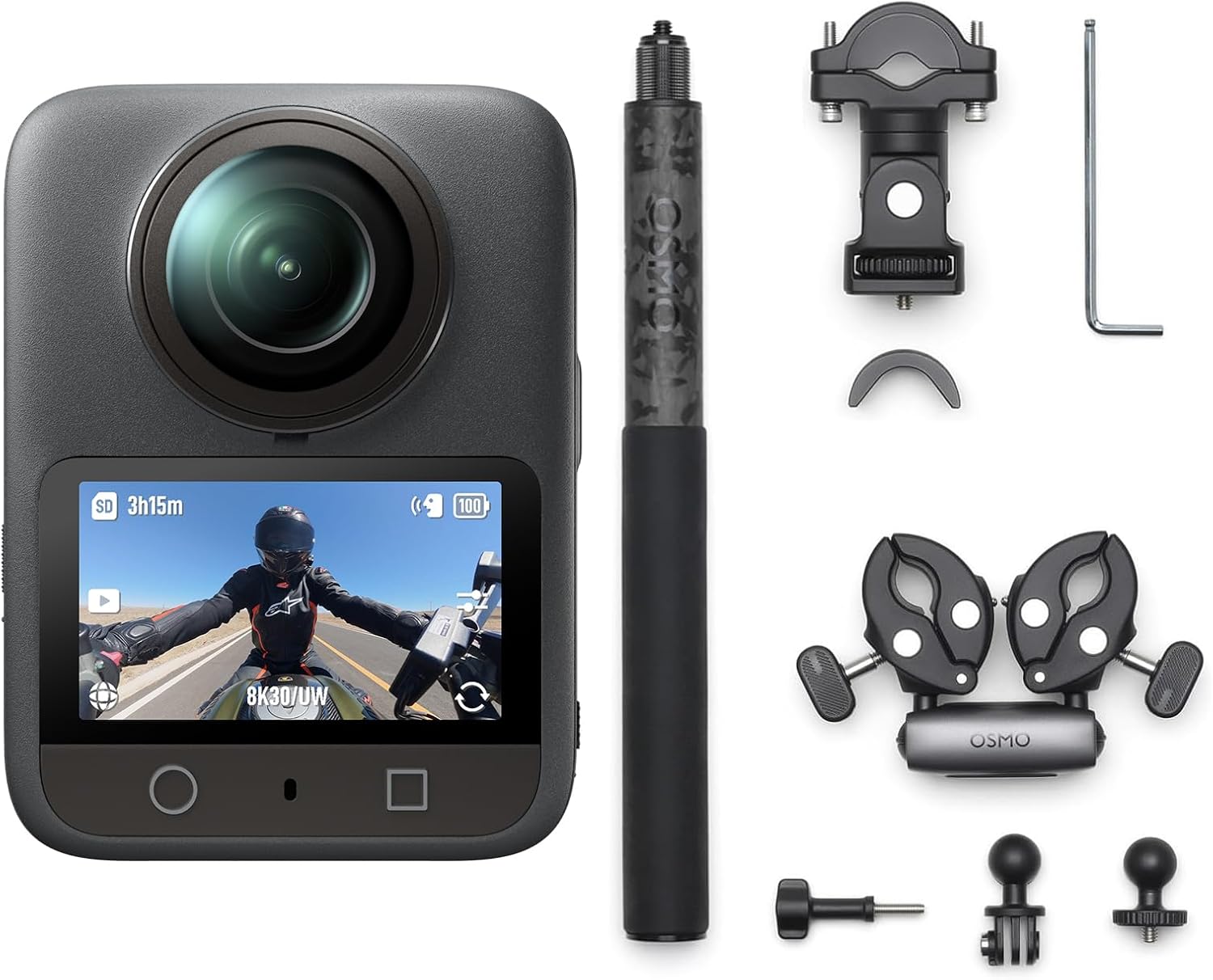 DJI Osmo 360 Combo Multi-POV para Motocicleta, Cámara 360 con Imagen 360° de 1 Pulgada, Video 4K/120fps y 170° Boost, Soporte y Abrazadera de Servicio Pesado, Video Nativo 8K 360°, Cámara de Acción
