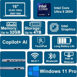 ASUS Vivobook S16 AI PC Laptop 16" 2.8k OLED 120Hz (600nits HDR, 100% DCI-P3) Intel 16-core Ultra 9 285H 32GB DDR5 1TB SSD Backlit for Creator Business Professional Work Win11Pro ICP Hub