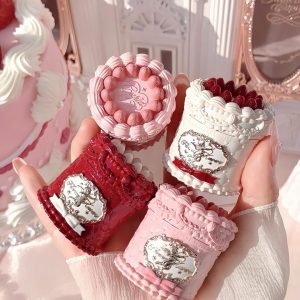 Flower Knows Cake Charm Set,Strawberry Cupid 12-Piece Makeup Gift Box Set,Lip Cream+Liquid Blush+Makeup Palette+Hand Mirror+Solid Perfume+Hair Clip+Cushion Powder Puff+Eyeshadow Brush+Gift Box