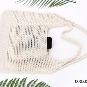 COOKOOKY Bolsa de playa de ganchillo para mujer, bolsa de playa de verano para mujer, bolsa de malla estética, bolsa de tela hippie, bolsa de punto