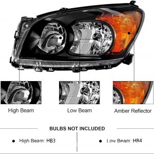 Conjunto de faros delanteros de repuesto para 2009 2010 2011 2012 Toyota Rav4, lámparas de proyector, par de faros delanteros para lado del conductor y del pasajero (negro)
