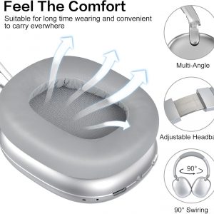 RORSOU C6 Active Noise Cancelling Headphones, Wireless Over Ear Bluetooth Headphones, 60H Playtime, Lightweight Folding Deep Bass Comfort Fit Ear Cups Headset with Mic for iPad/Travel/PC/Home Silver