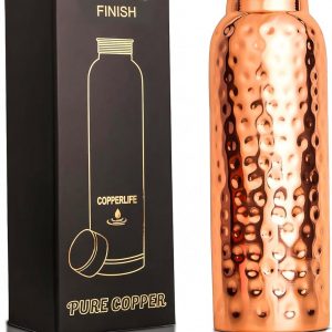 New Launch Copper Water Bottle 34 Ounces | 100% Pure Copper For Ayurveda Health Benifit | Hammered Design Handmade For Drinking Water | Tested Leak Proof Lid