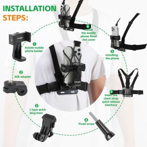 KINGKI Mobile Phone Chest Strap Harness Mount Head Strap Holder Kit for POV/VLOG,Cell Phone Clip Compatible with iPhone,Samsung,GoPro Hero 12, 11,10, 9, 8, AKASO,DJI Osmo,and Action Cameras…