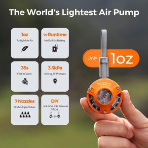 Aerogo GIGA - Bomba de aire para inflables, solo 1 onza ultra mini bomba de colchón de aire portátil para equipo de campamento ultraligero, flotadores de piscina, colchón de aire