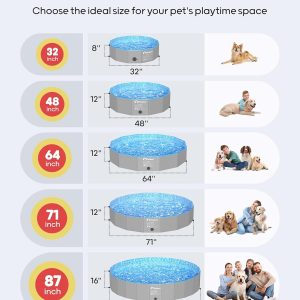 Peteast Piscina plegable para perros con diseño redondo resistente, bañera portátil extra grande para mascotas, diseño portátil duradero de 64 pulgadas de diámetro para patio trasero e interior (incluye 2 discos voladores)