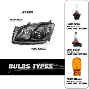 SOCKIR Headlight Assembly Fit for 2009 2010 2011 2012 Toyota Rav4 09 10 11 12 Rav 4 Halogen Replacement Headlamp Black Housing with Clear Reflector Driver and Passenger Side