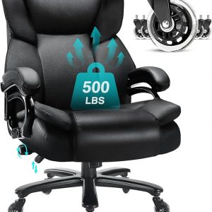 500lbs Big and Tall Office Chair, Heavy Duty Office Chair for Heavy People, High Back Executive Desk Chair with Adjustable Lumbar Support,Quiet Rubber Wheel,Pocket Spring Cushion