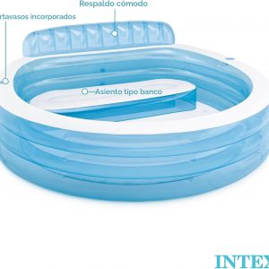 INTEX Piscina inflable familiar para el centro de natación: banco integrado - portavasos - capacidad de 156 galones - 90 "x 86" x 31" - Azul