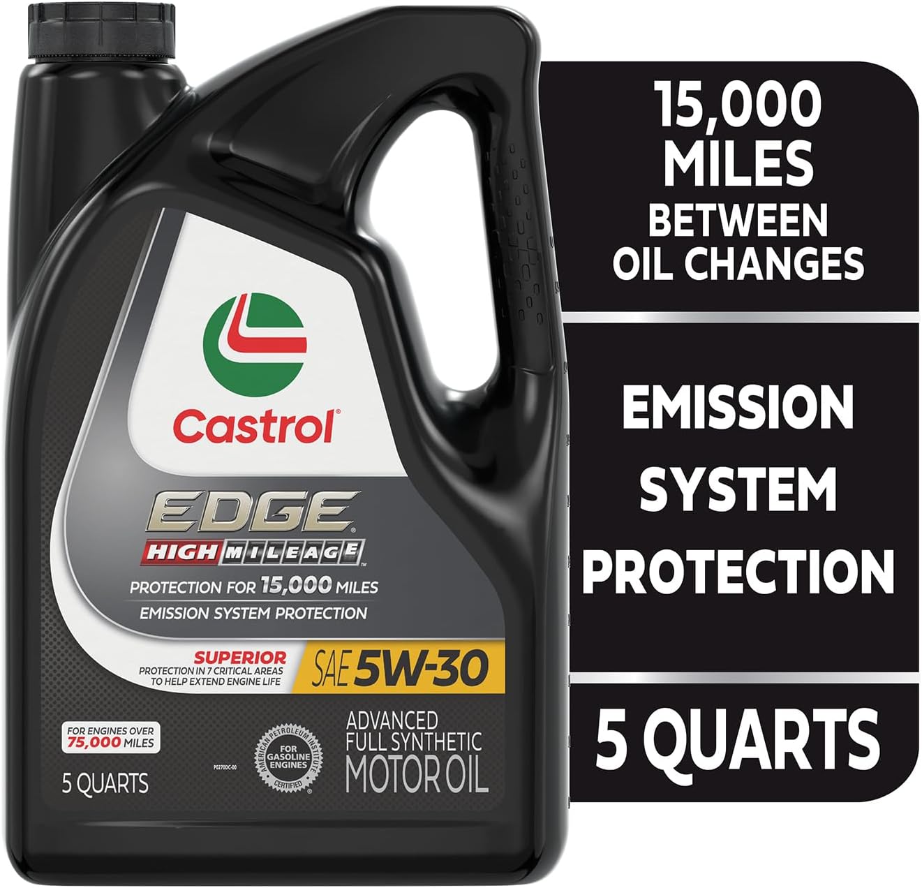 Castrol EDGE High Mileage 5W-30 Aceite de motor sintético avanzado completo, 5 cuartos de galón