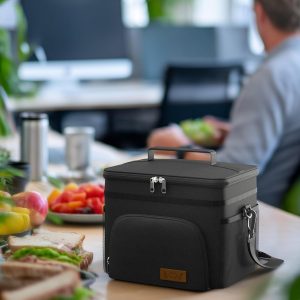 HOTOR Insulated Lunch Box for Men & Women - Leak-Proof Cooler Lunch Bag with 4 Pockets, Adjustable Strap, Ideal for Work, Picnic, Travel - Medium, Black, 10.2"×6.9"×8.5"