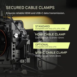 Tilta Kit Pro de jaula para cámara Alpha 7V, A7V, A7IV, A7R V | Mango superior Xeno | Mango lateral ajustable | Abrazadera de cable HDMI | Placa base Arca-Swiss | Soporte de varilla LWS de 0.591 in |