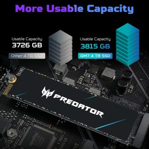 acer Predator GM7 1TB SSD: M.2 2280 PCIe Gen 4 x4 NVMe 2.0, Read Speed Up to 7400 MB/s, Internal PC Solid State Drive for Laptop, Desktop and PS5 - BL.9BWWR.118