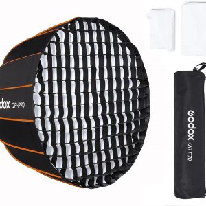 GODOX QR-P70 - Caja de luz parabólica de 27.5 pulgadas / 27.6 in, montaje Bowens, caja de luz parabólica de liberación rápida, con difusor frontal e interior y rejilla SL-60W AD600BM VL150 UL150