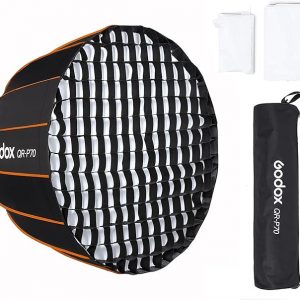 GODOX QR-P70 - Caja de luz parabólica de 27.5 pulgadas / 27.6 in, montaje Bowens, caja de luz parabólica de liberación rápida, con difusor frontal e interior y rejilla SL-60W AD600BM VL150 UL150