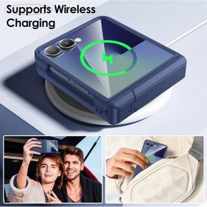 Maxdara Funda magnética para Galaxy Z Flip 7, compatible con MagSafe, soporte oculto, protector de pantalla integrado, protección de bisagra, cubierta de teléfono para Samsung Galaxy Z Flip 7, azul