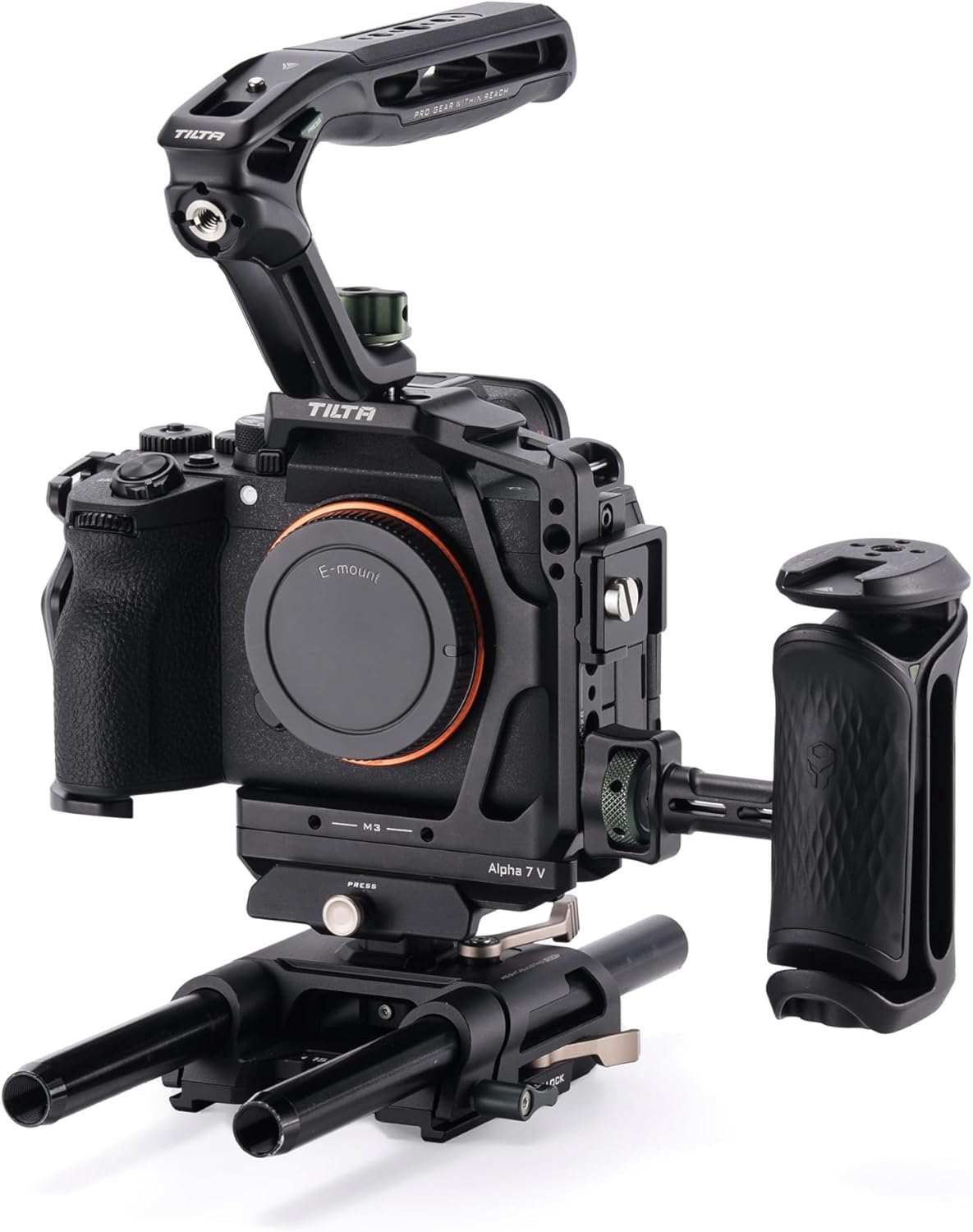 Tilta Kit Pro de jaula para cámara Alpha 7V, A7V, A7IV, A7R V | Mango superior Xeno | Mango lateral ajustable | Abrazadera de cable HDMI | Placa base Arca-Swiss | Soporte de varilla LWS de 0.591 in |