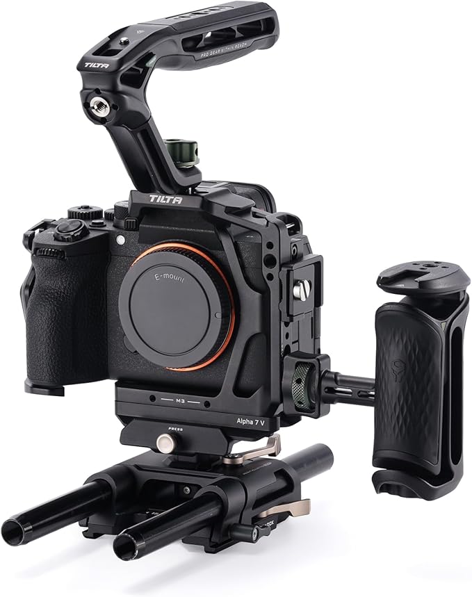 Tilta Kit Pro de jaula para cámara Alpha 7V, A7V, A7IV, A7R V | Mango superior Xeno | Mango lateral ajustable | Abrazadera de cable HDMI | Placa base Arca-Swiss | Soporte de varilla LWS de 0.591 in |