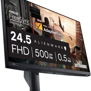 Monitor de juegos Alienware AW2524HF - 24.5 pulgadas (1920x1080) 500Hz (Overclock) 0.5ms de pantalla, ajuste de altura/inclinación/giro/pivote, 3 años de intercambio avanzado - Negro
