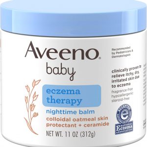 Aveeno Baby Eczema Therapy Nighttime Body Balm, Moisturizing Eczema Treatment, Ceramides, Triple Oat Complex, Soothes Dry, Itchy Skin, Hypoallergenic, Fragrance & Steroid Free, 11oz