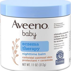 Aveeno Baby Eczema Therapy Nighttime Body Balm, Moisturizing Eczema Treatment, Ceramides, Triple Oat Complex, Soothes Dry, Itchy Skin, Hypoallergenic, Fragrance & Steroid Free, 11oz