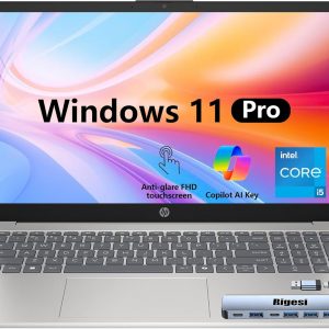 HP 15.6" FHD Touch Laptop, Intel i5, 32GB RAM, 1TB SSD, Windows 11 Pro, Wi-Fi 6, Flagship Business Laptop Bundle with Docking Station – Natural Silver