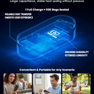 Mini Bag Sealer with Cutter and Magnet, 1800mAh Rechargeable Bag Resealer Handheld, Portable Heat Sealer for Heavy-Duty Plastic Snack & Chip Bags, Upgraded, Gift for Women, Food Saver, Kitchen Storage