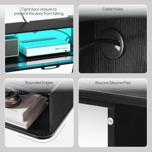 HOOBRO Floating TV Stand with LED Light Power Outlet for TVs up to 75”, Wall Mounted TV Shelf, Modern Media Console Entertainment Center Under TV, for Living Room Bedroom, Black BK36UDDS01G1