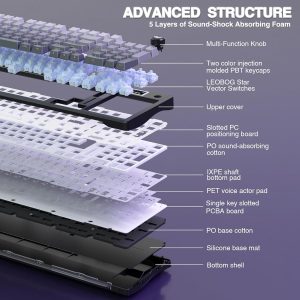 AULA Teclado mecánico inalámbrico S98 Pro con pantalla y perilla, 2.4 GHz/USB-C/BT5.0 Teclado cremoso intercambiable en caliente, interruptores lineales prelubricados, teclas PBT impresas laterales