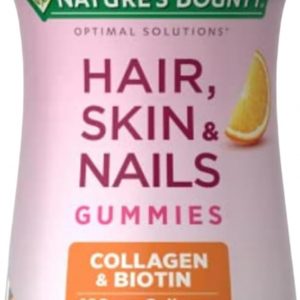 Nature's Bounty Soluciones Óptimas para Cabello, Piel y Uñas con Biotina y Colágeno, Gomitas con Sabor Cítrico, Suplemento Vitamínico, 2500 mcg, 80 Ct, 40 Porciones Totales