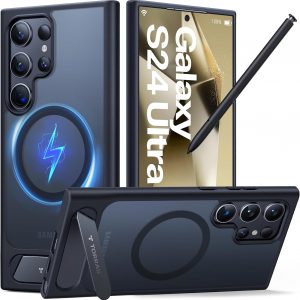 TORRAS Fuerte soporte magnético y sin costuras para Samsung Galaxy S24 Ultra, apto para MagSafe, protección contra caídas de grado mil, soporte para Samsung Galaxy S24 Ultra, parte trasera translúcida/borde negro