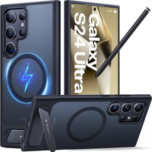 TORRAS Fuerte soporte magnético y sin costuras para Samsung Galaxy S24 Ultra, apto para MagSafe, protección contra caídas de grado mil, soporte para Samsung Galaxy S24 Ultra, parte trasera translúcida/borde negro