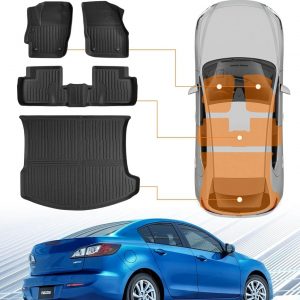 Forro y alfombrillas para maletero de automóvil para Mazda 3 Sedan (no para Hatchback): 2010 2011 2012 2013 protección de cobertura completa para todo tipo de clima, forro de piso de 1ª y 2ª fila+