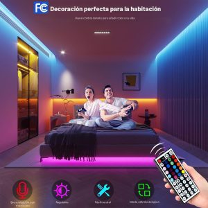 Leeleberd - Tira de luces LED para dormitorio de 100 pies (2 rollos de 50 pies) con sincronización de música, cambio de color, tira de luces LED RGB con control remoto, aplicación y Bluetooth, luces