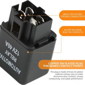 12V 40A Relay, Auto Replacement Parts 4 Pin Relay, Universal Car Vehicle Motor Fuse Motor Switch Power for Fog Driving Light Wire Wiring Harness YL-388-S (Black)