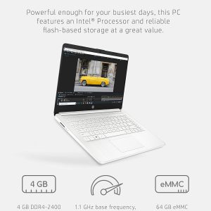 HP 14 portátil, Intel Celeron N4020, 4 GB de RAM, 64 GB de almacenamiento, pantalla Micro-edge HD de 14 pulgadas, Windows 11 Home, delgada y portátil, gráficos 4K, un año de Microsoft 365 (14-dq0040nr