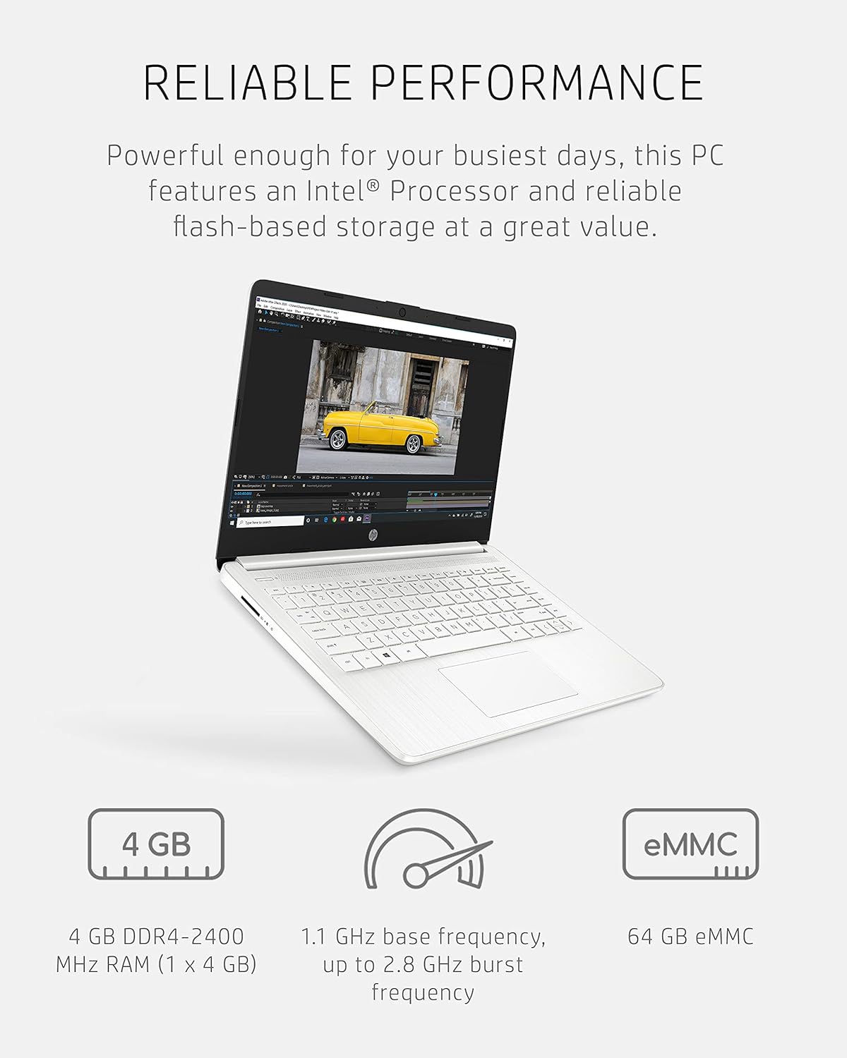 HP 14 portátil, Intel Celeron N4020, 4 GB de RAM, 64 GB de almacenamiento, pantalla Micro-edge HD de 14 pulgadas, Windows 11 Home, delgada y portátil, gráficos 4K, un año de Microsoft 365 (14-dq0040nr