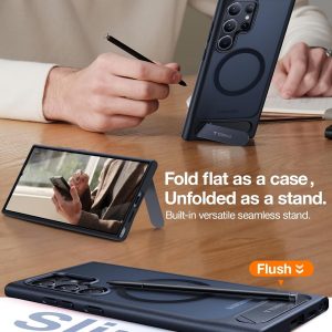 TORRAS Fuerte soporte magnético y sin costuras para Samsung Galaxy S24 Ultra, apto para MagSafe, protección contra caídas de grado mil, soporte para Samsung Galaxy S24 Ultra, parte trasera translúcida/borde negro