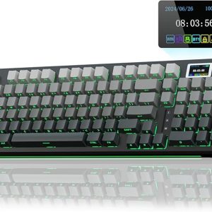 AULA Teclado mecánico inalámbrico S98 Pro con pantalla y perilla, 2.4 GHz/USB-C/BT5.0 Teclado cremoso intercambiable en caliente, interruptores lineales prelubricados, teclas PBT impresas laterales