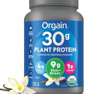 Orgain Orgánico Polvo de Proteína Vegana a Base de Plantas 30g, Vainilla, 9g EAAs + BCAAs, Alta Proteína Vegetal, 4g Prebiótico + Fibra, 1g Azúcar, Pre-Entrenamiento, Apoyo Muscular + Recuperación