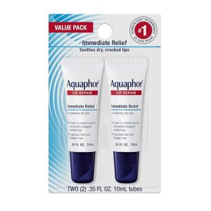 Aquaphor Ungueento para reparación de labios, paquete de bálsamo labial hidratante, alivia la sequedad, tubo de 0.35, paquete de 2