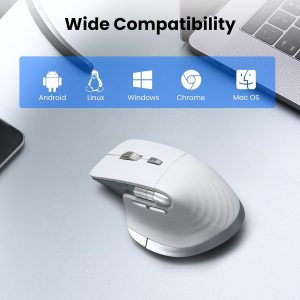 Wireless Bluetooth Mouse, Ergonomic Rechargeable Silent Mouse with Multi-Device, Adjustable DPI, Flying Scroll & Thumb Wheel, Bluetooth Mice for Laptop, Computer, Tablet, Smartphone (White)
