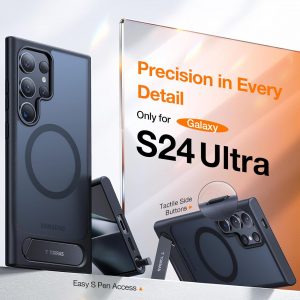 TORRAS Fuerte soporte magnético y sin costuras para Samsung Galaxy S24 Ultra, apto para MagSafe, protección contra caídas de grado mil, soporte para Samsung Galaxy S24 Ultra, parte trasera translúcida/borde negro