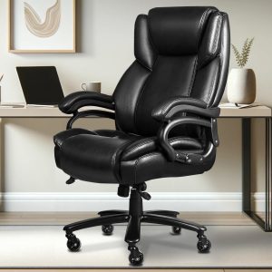 500lbs Big and Tall Office Chair, Heavy Duty Office Chair for Heavy People, High Back Executive Desk Chair with Adjustable Lumbar Support,Quiet Rubber Wheel,Pocket Spring Cushion