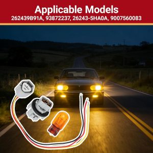 Juego de arnés de cableado de bombilla de señal de giro, bombilla de iluminación de automóvil, bombilla de filamento dual ámbar y reemplazo de soporte para 26243-5HA0A, compatible con Nissan